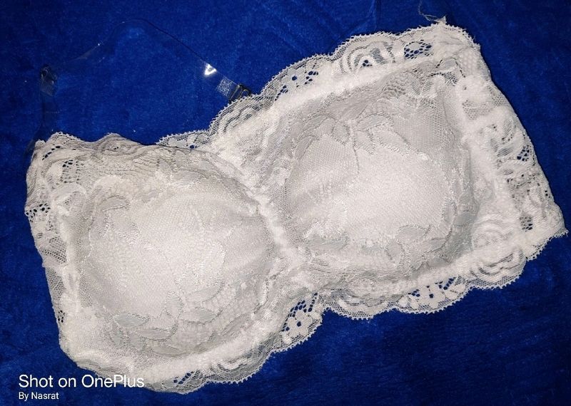 Full Net White Padded Bra With Transparent Strap