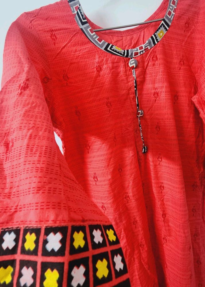 Red Cotton Suit Along With Duppata