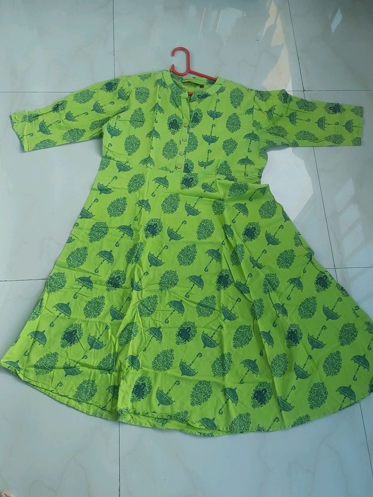 Green Umbrella Print Anarkali Long Kurta