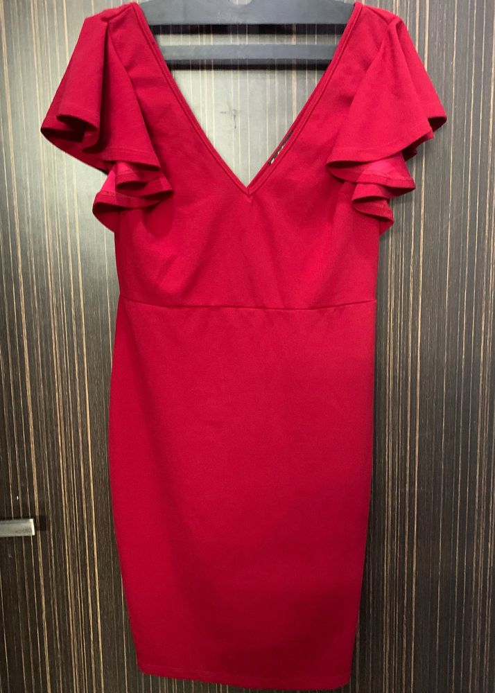 Shein Red V Neck Dress