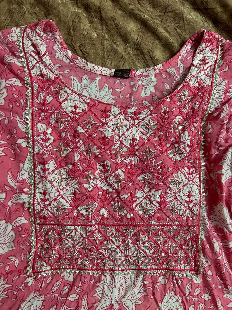 Pink Cotton Kurta Set (Women)