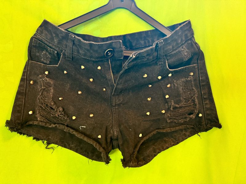 Distressed Denim studded Shorts