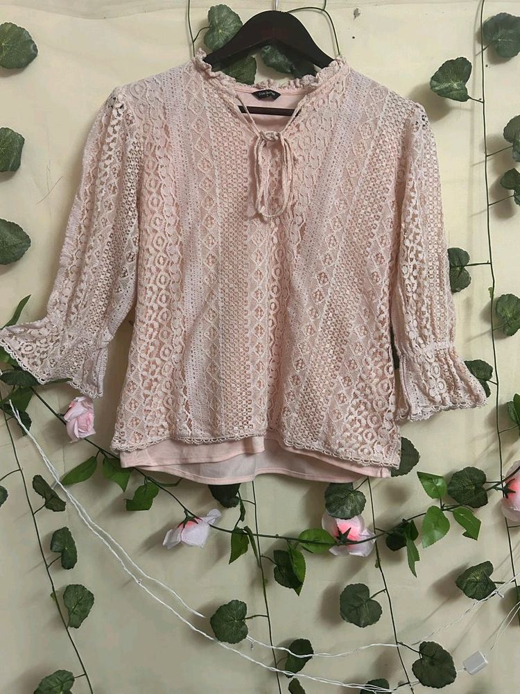 Peach Colour Net Top