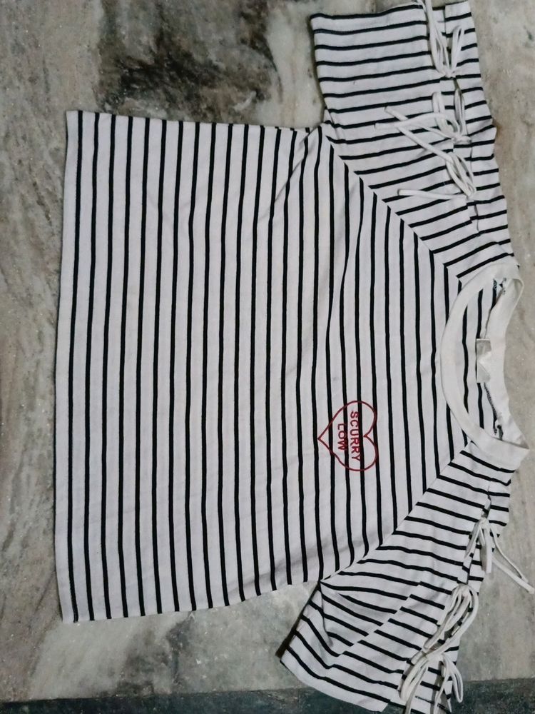 Balck And White Lining Fancy Top For Women