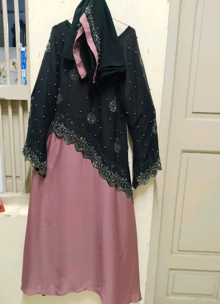 Fully Diamond Dubai Abaya Mauve Colour