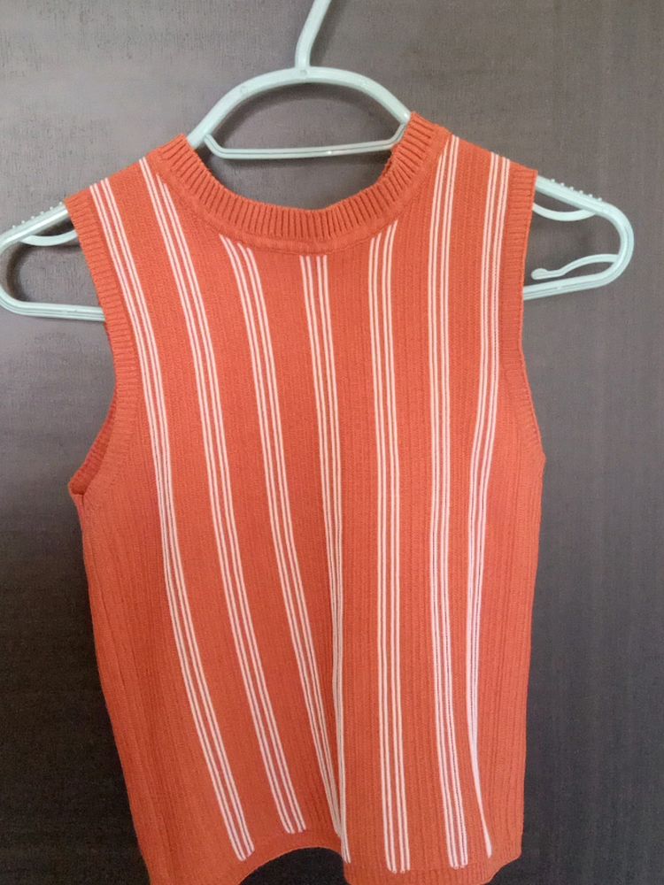 Orange White Strip Cotton Crop Tee