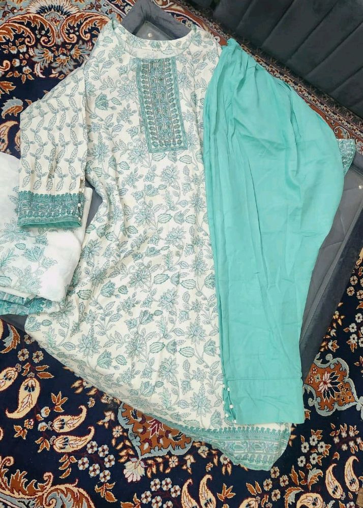 White And Sea Green Dress