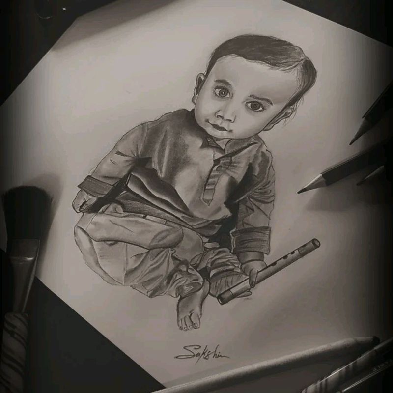 Hand Made Personlized Pencile Sketch Of Cute Baby