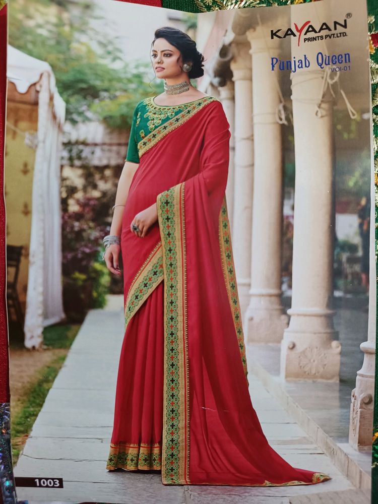 Red Saree With Designer Blouse 😘