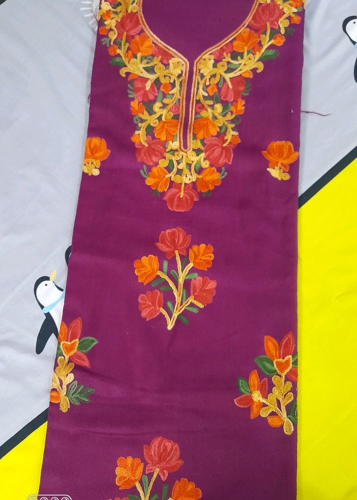 Purple Woollen Suit With Kashmiri Embroidery