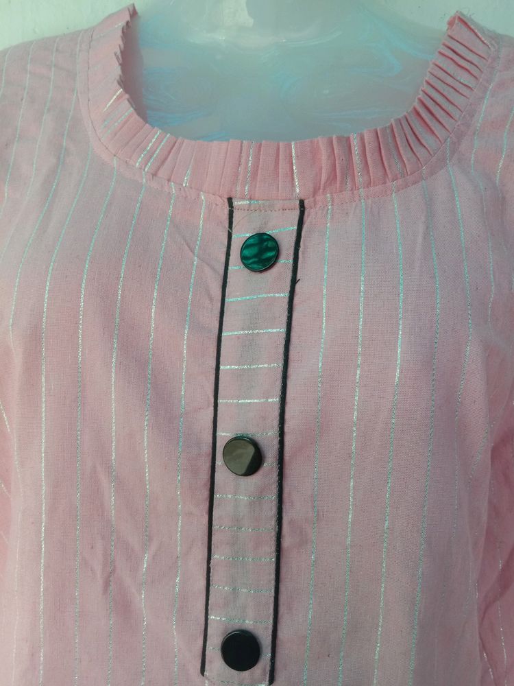 Lite Pink & Silver Full Suit Kurthi Spl Neck
