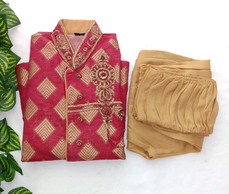 Red And Golden Colour Ethnic Wear (Boy's)