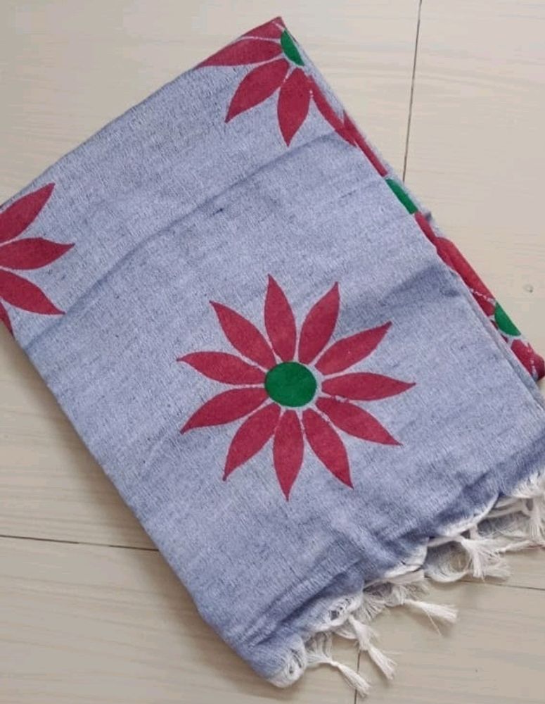 Floral Print Sunflower Saree (Silver Colour)