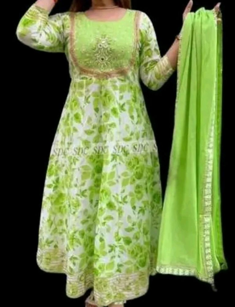 FLUORESCENT GREEN&WHITE KURTAPANT SET WITH DUPATTA