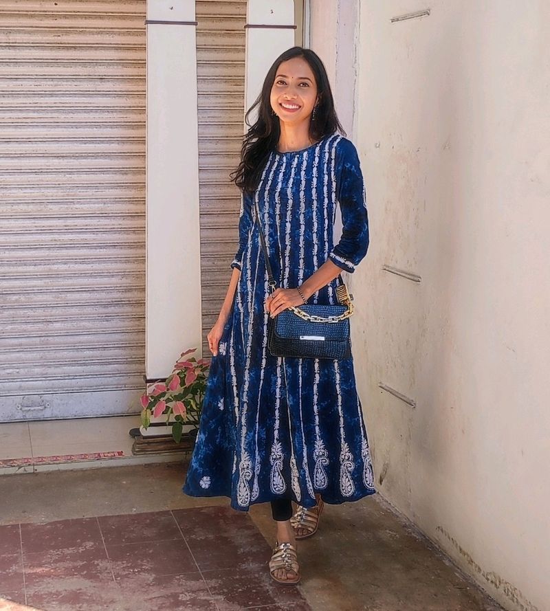 Tie & Dye Blue Embroidery Kurti