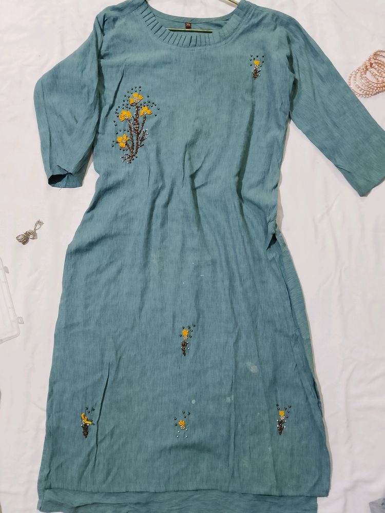 Green Embroidery Kurta