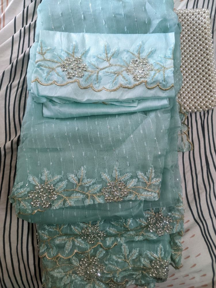 Stone Embellished Saree - Blue