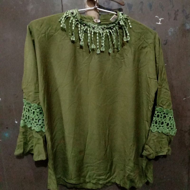 Olive Green Necklace Top