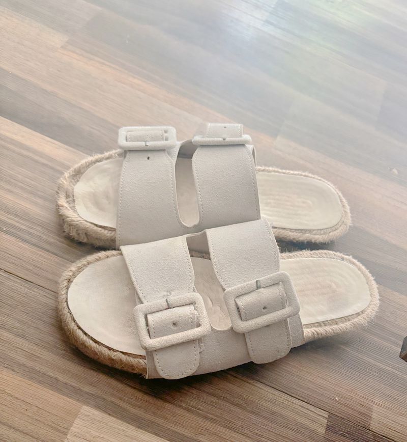 White Suede Slides