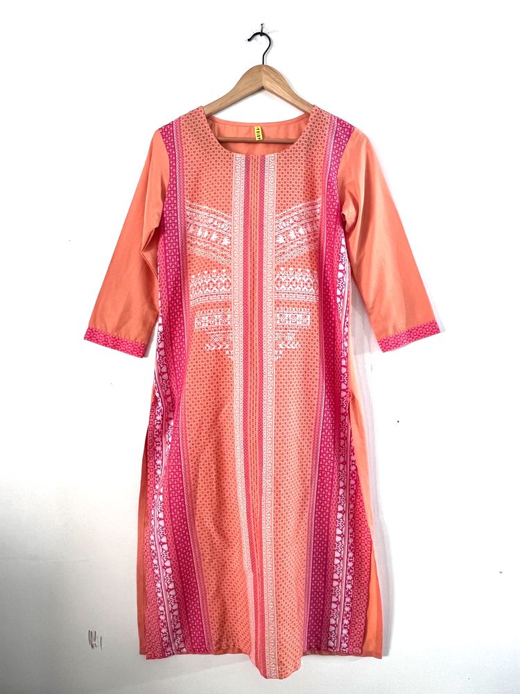 Light Orange Straight Fit Kurta (Women)