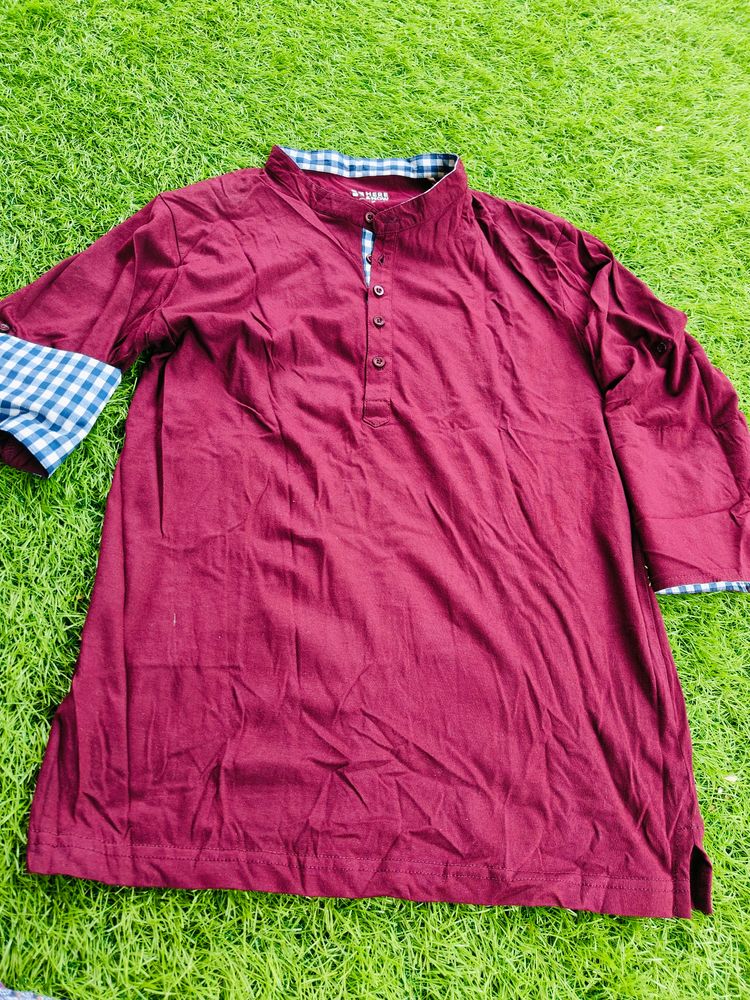 Here & Now Branded Maroon Shirt - Striped Collar