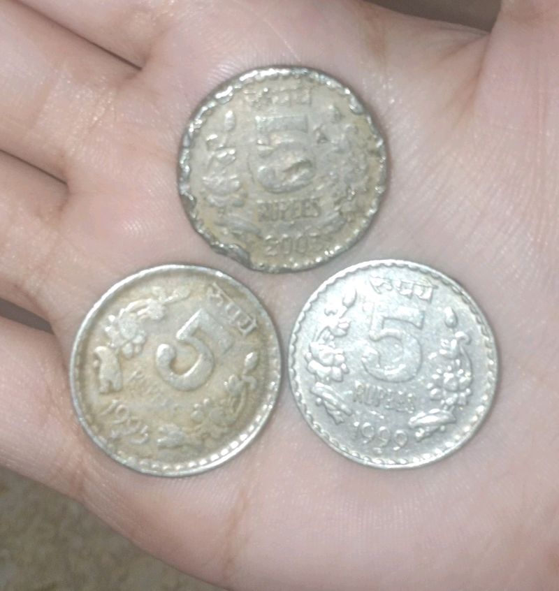 3 Different Year Coins 5rs Hyderabad Mint