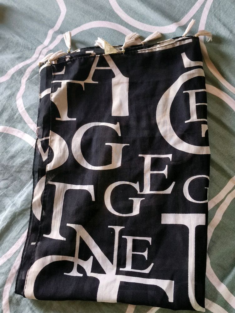 Black Scarf With White Print Of Alphabets