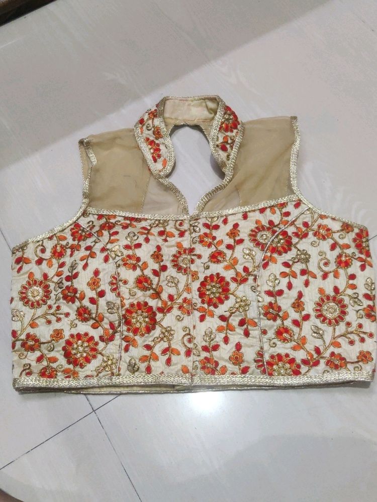 Padded Blouse Golden Colour With Embroidery