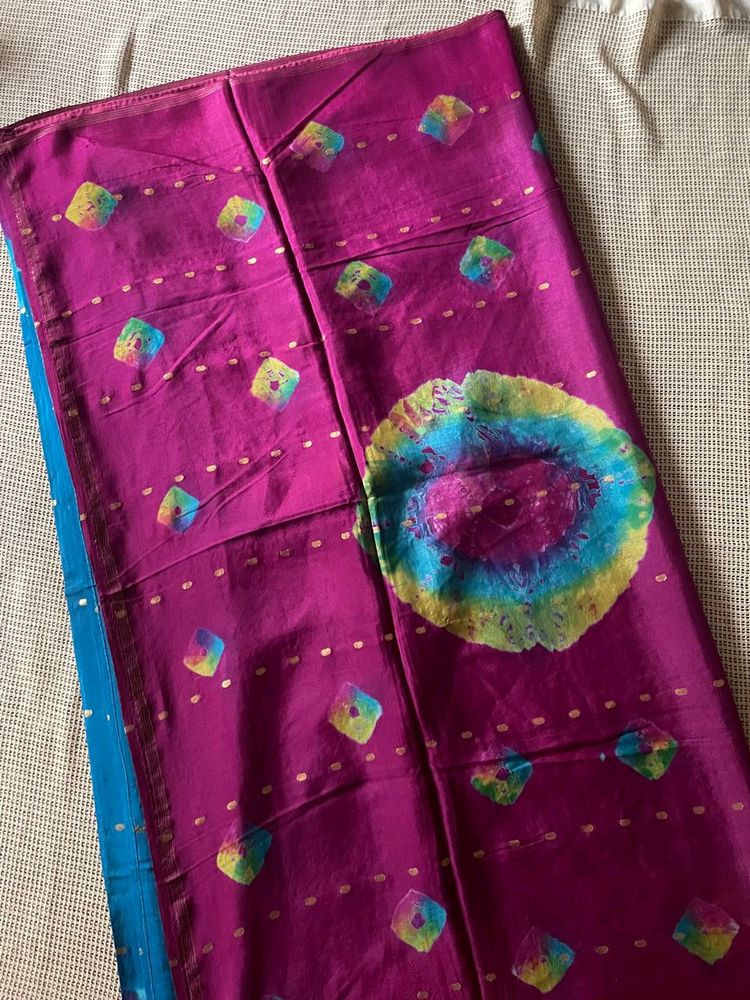 Pink And Blue Silk Saree