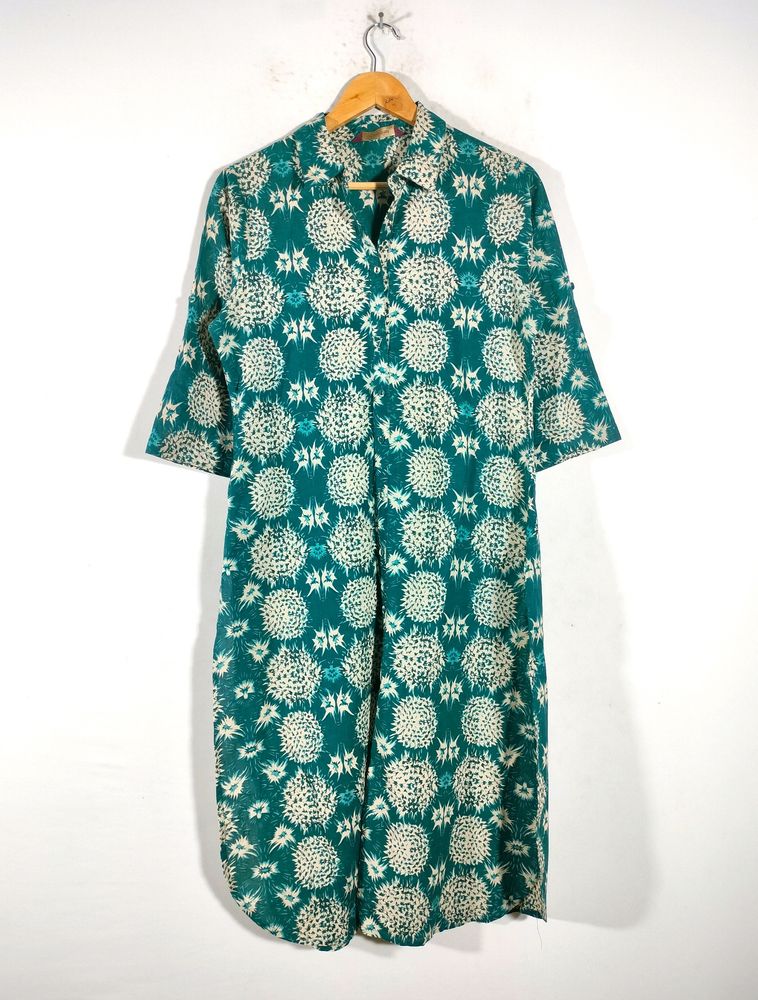 Dark Sea Green Cream Print Kurtas (Women's)