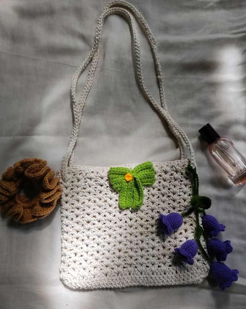 Crochet White Sling Bag