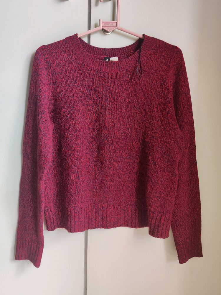 Maroon Knit Casual Top By H&M