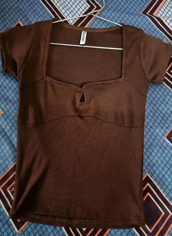 Brown Sqaure Neck Top