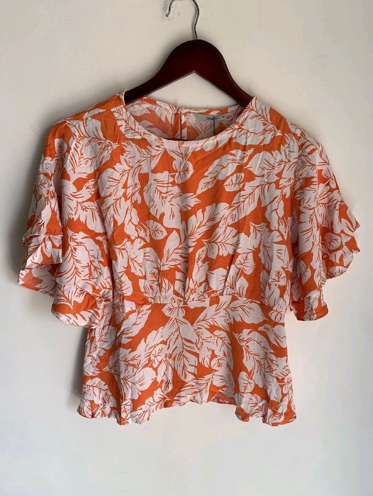 Only Brand Floral Printed Orange Top For Women