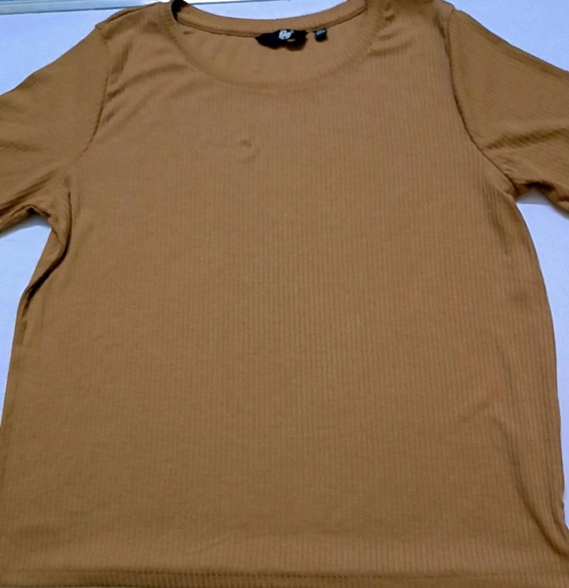 Brown Round Neck Top