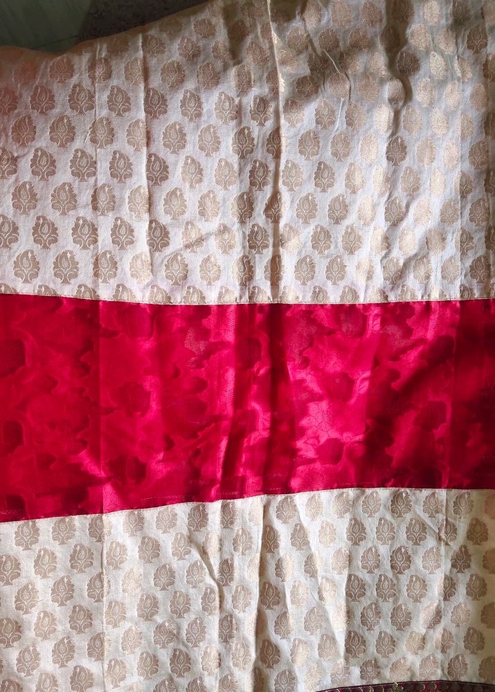 Beautiful Creamish Red Combination Net Fabric