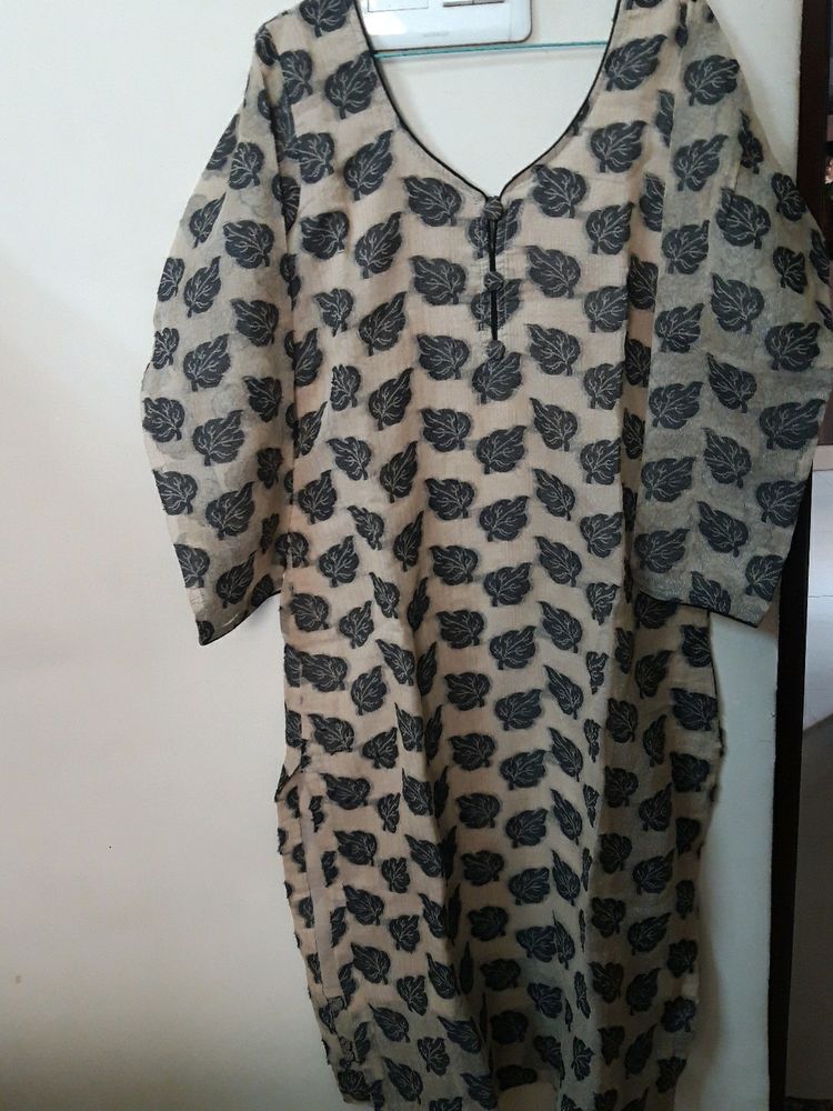 Khakhi Kurta With Leaf Design