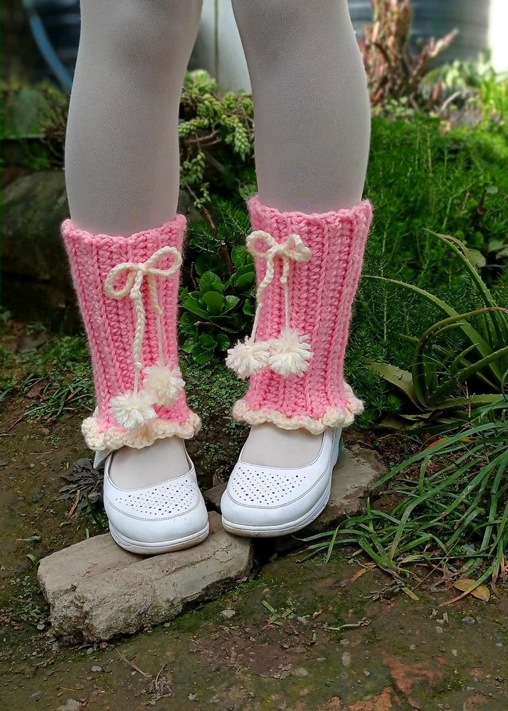 Pink And Green Crochet Leg Warmers