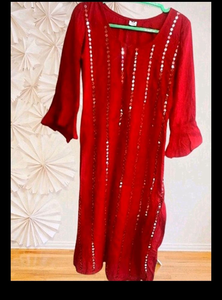 Pretty Red Mirror Kurta