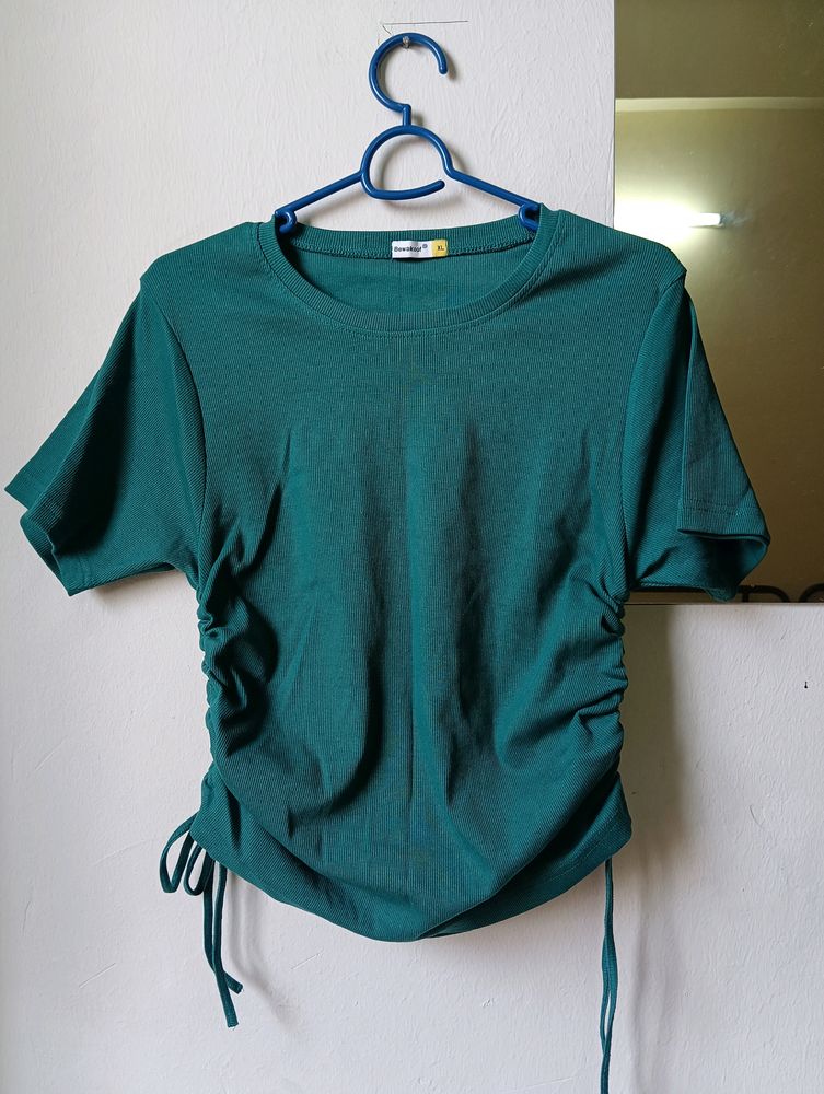 Women Storm Green Side Gather Slim Top