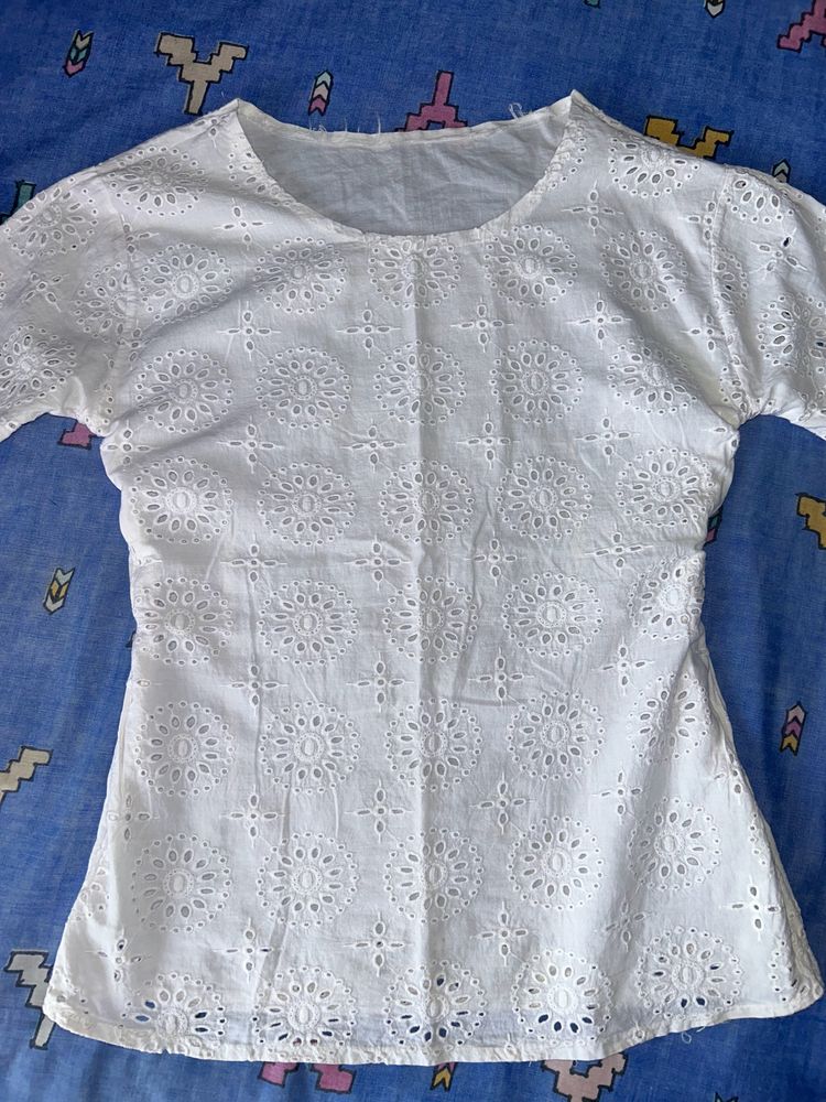 White Chikankari top