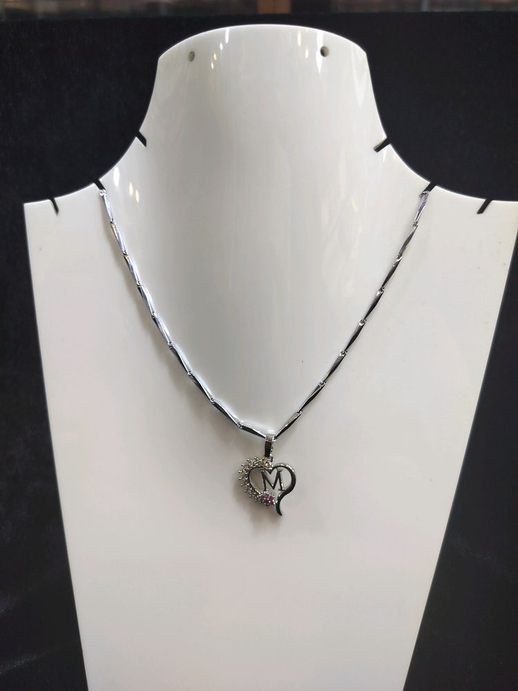 M Letter Pendant With Silver Chain