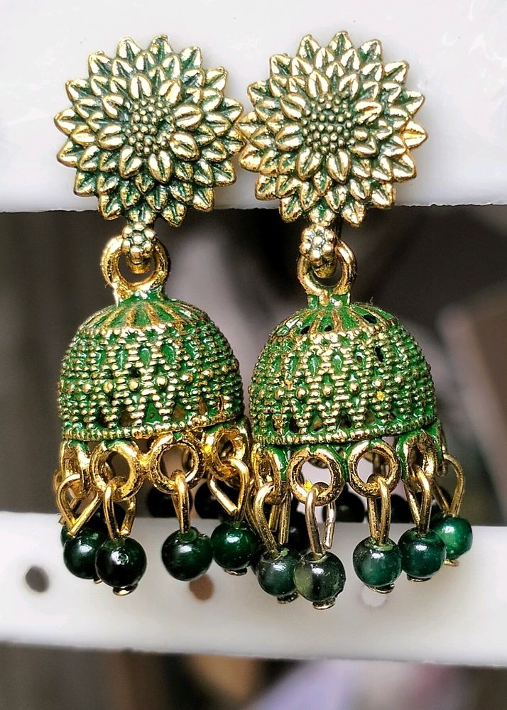 Dark Green Small jhumkhi Earrings For Women