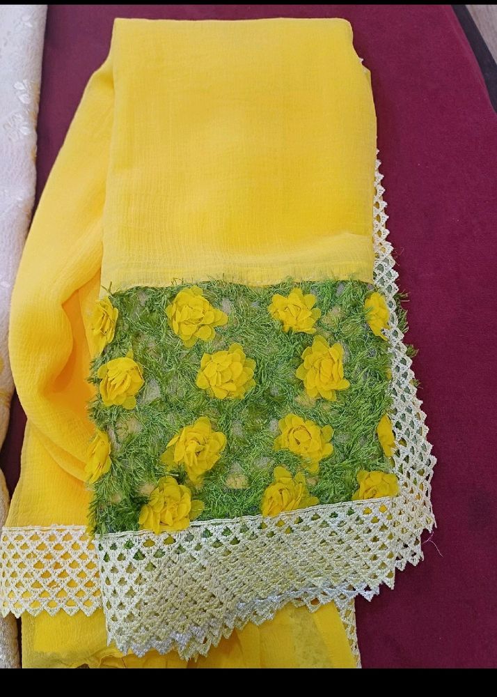 Yellow and Green Grass Work Saree...