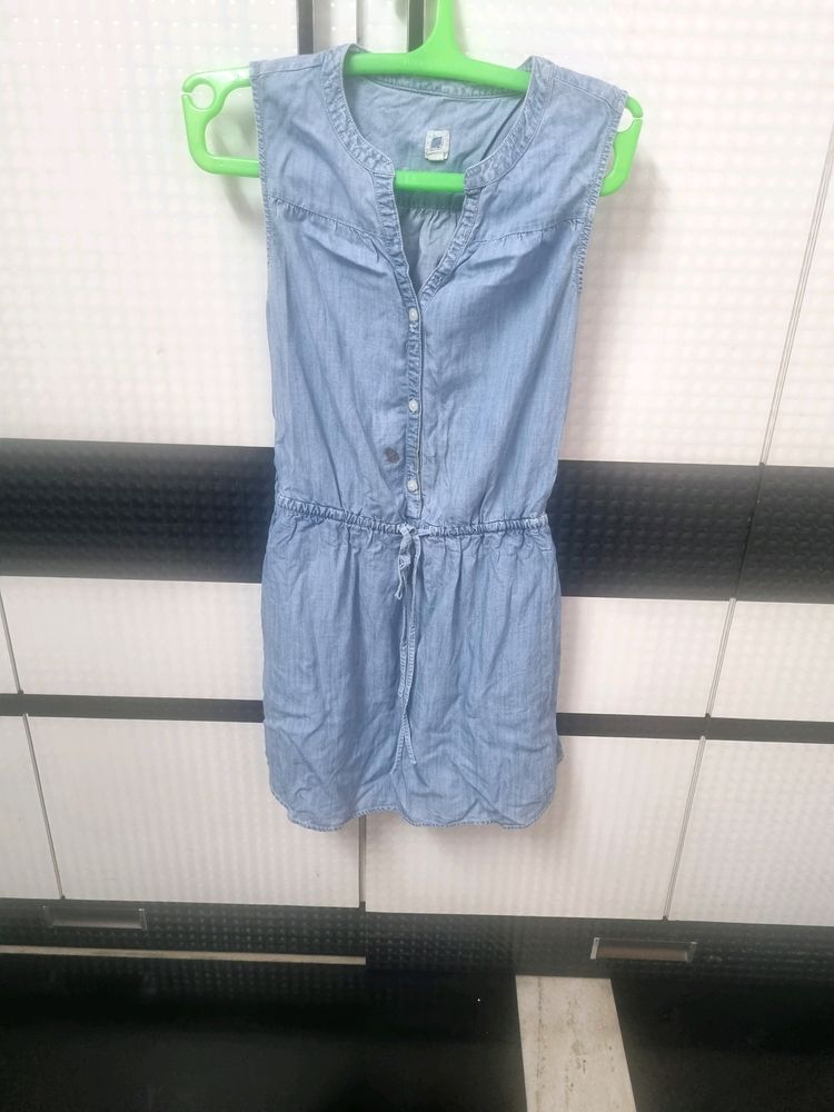 Denim Dress With Drawstring