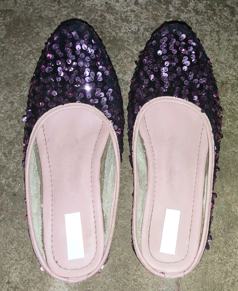 Sequined Purple Colour Flat Bellies.