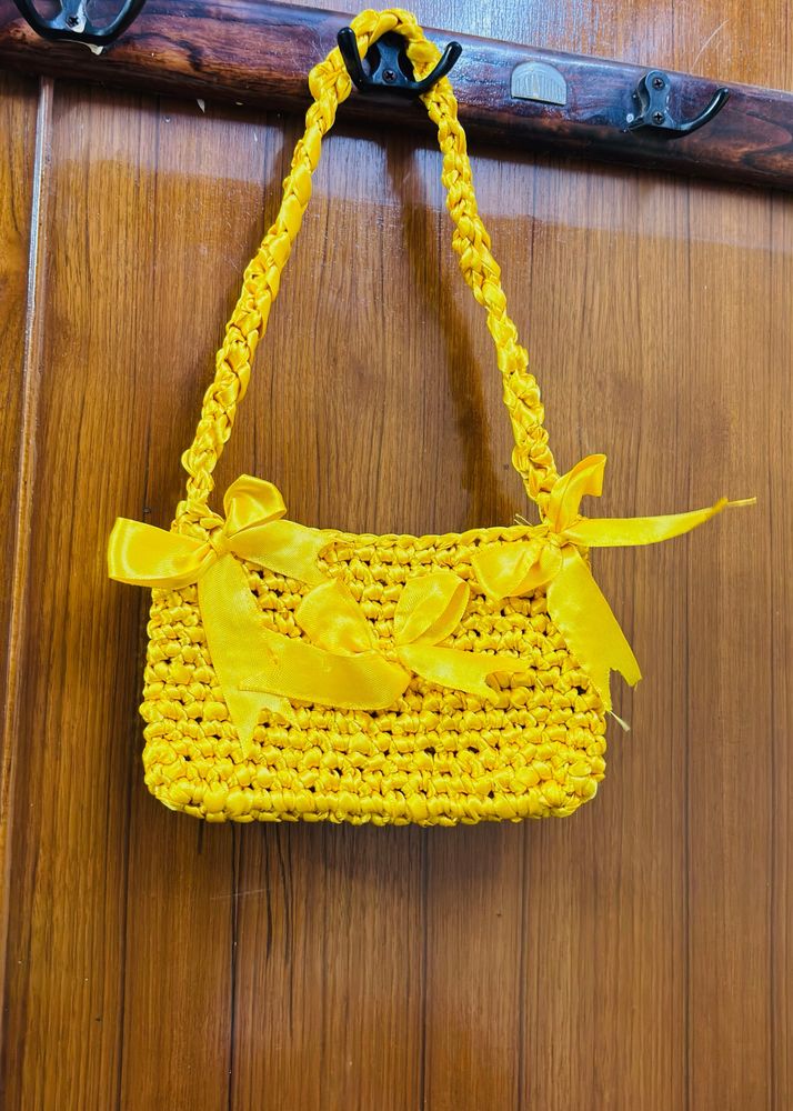 Crochet Yellow Satin bag