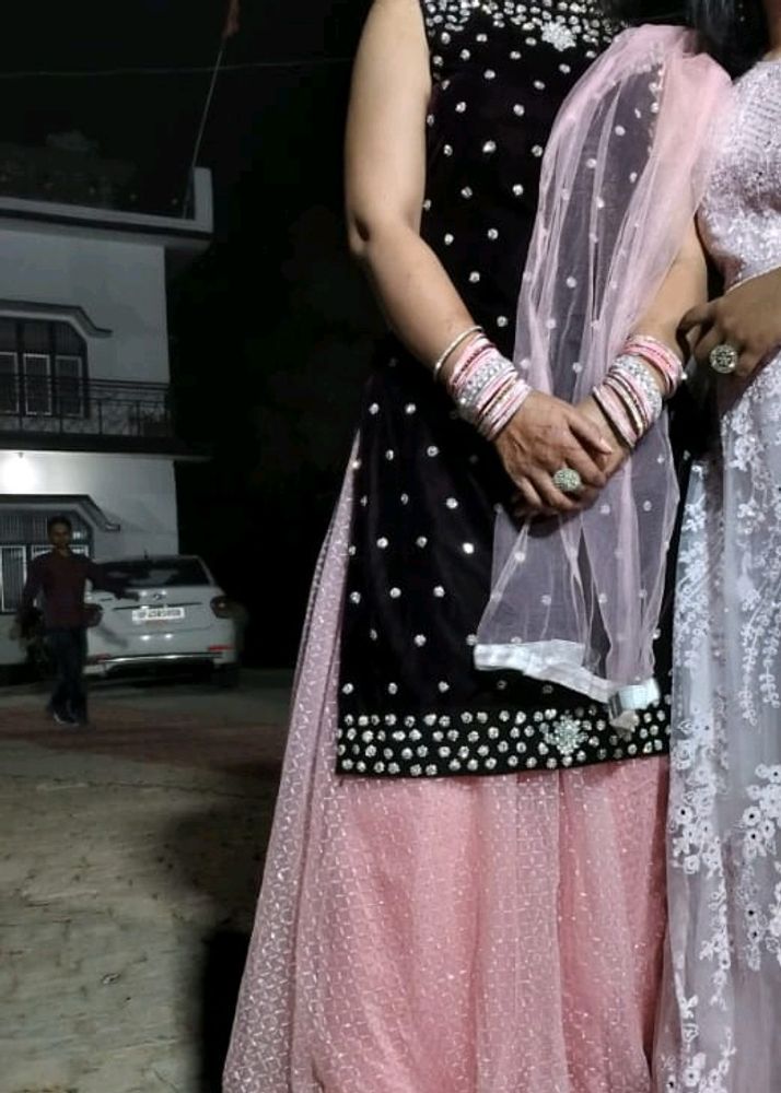 Maroon Kurti With Pink Skirt