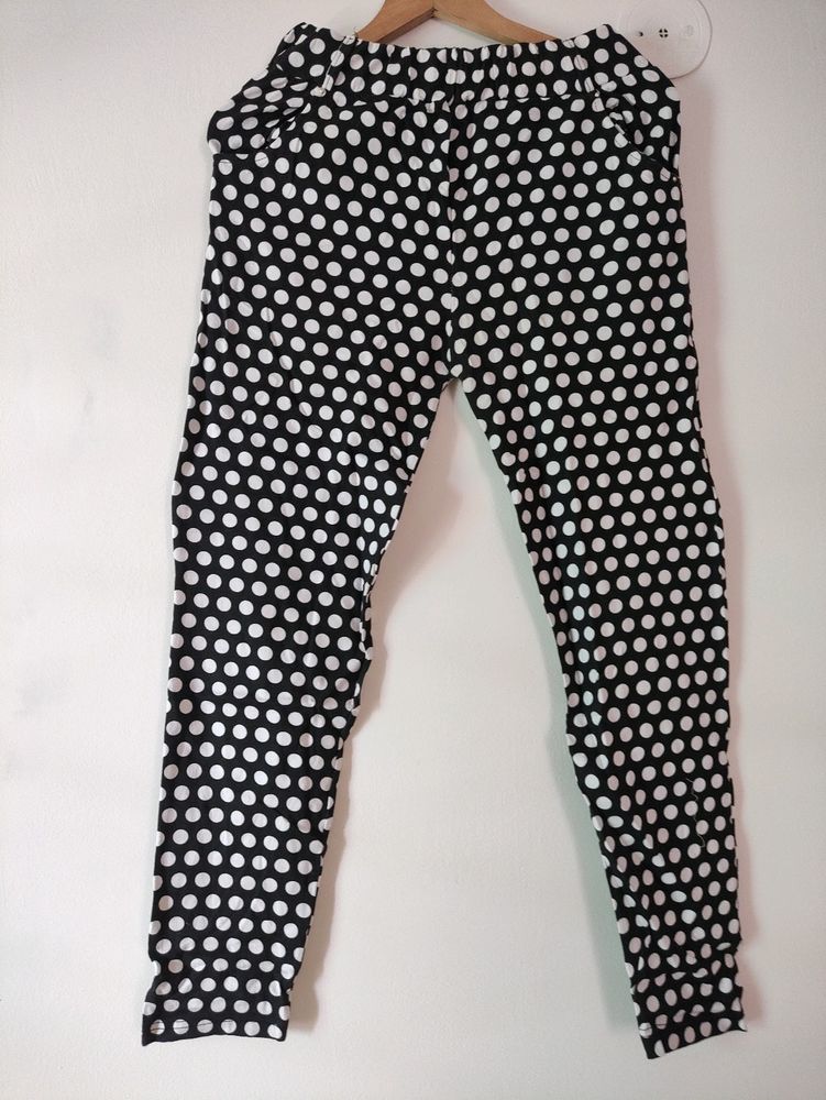 Polka Dot Print Pajama For Women, Black, 32