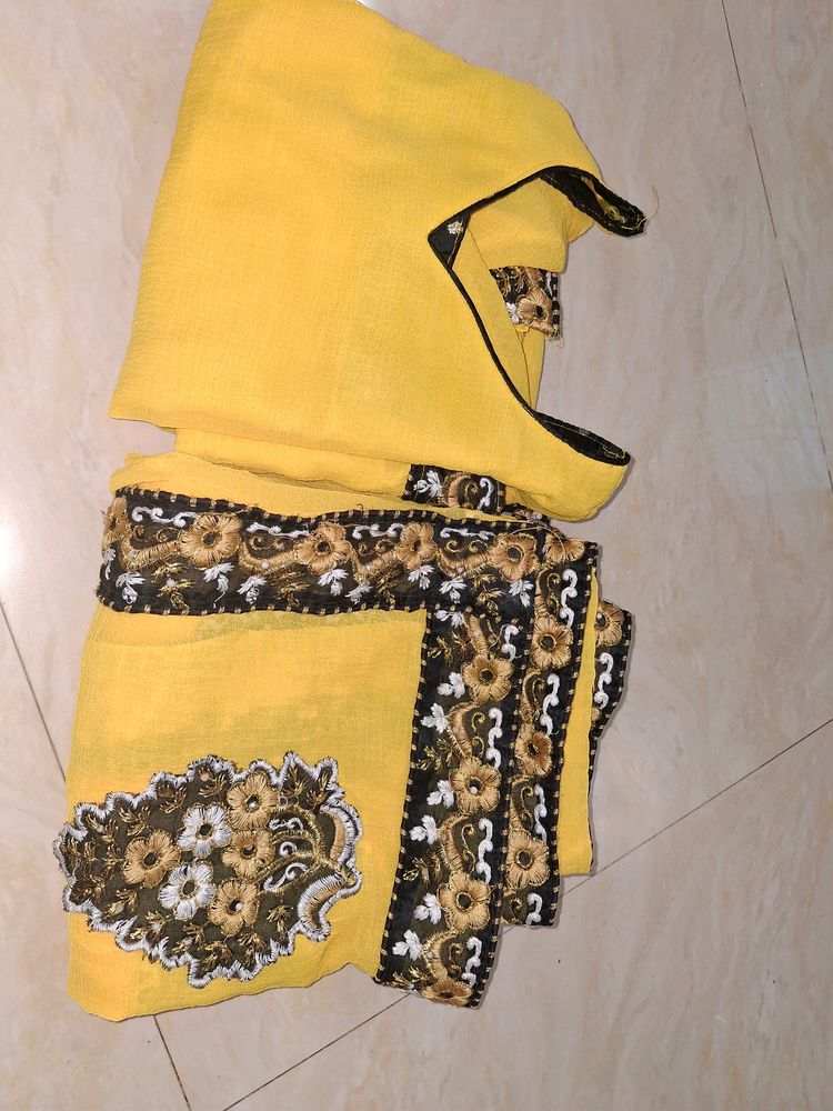 Yellow Kurti With Long Duptta